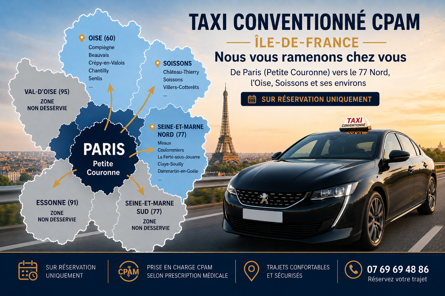 Taxi conventionné CPAM en Île-de-France pour rendez-vous médicaux et hospitaliers